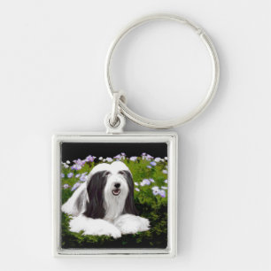 Bearded Collie Painting - Cute Original Dog Art Key Ring