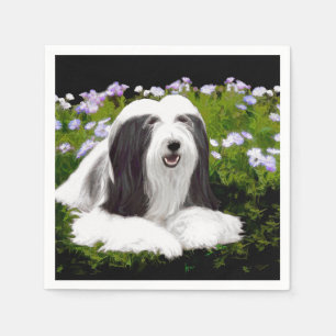 Bearded Collie Painting - Cute Original Dog Art Napkin