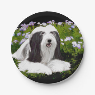 Bearded Collie Painting - Cute Original Dog Art Paper Plate