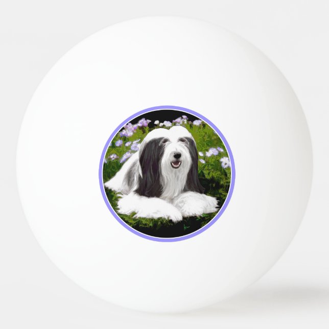 Bearded Collie Painting - Cute Original Dog Art Ping Pong Ball (Front)