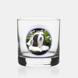 Bearded Collie Painting - Cute Original Dog Art Whiskey Glass