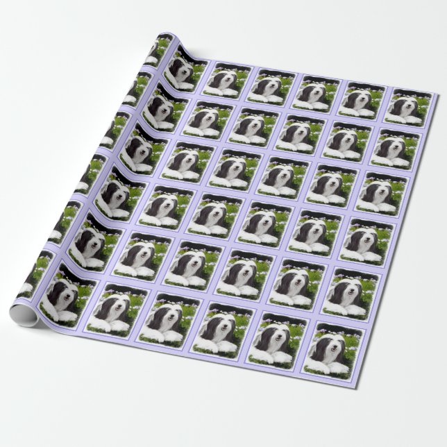 Bearded Collie Painting - Cute Original Dog Art Wrapping Paper (Unrolled)
