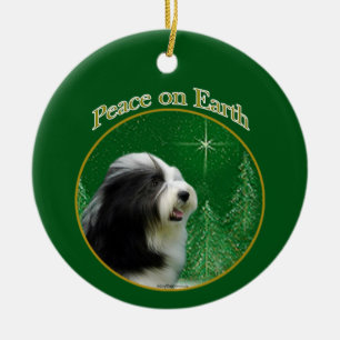 Bearded Collie Peace Ceramic Tree Decoration