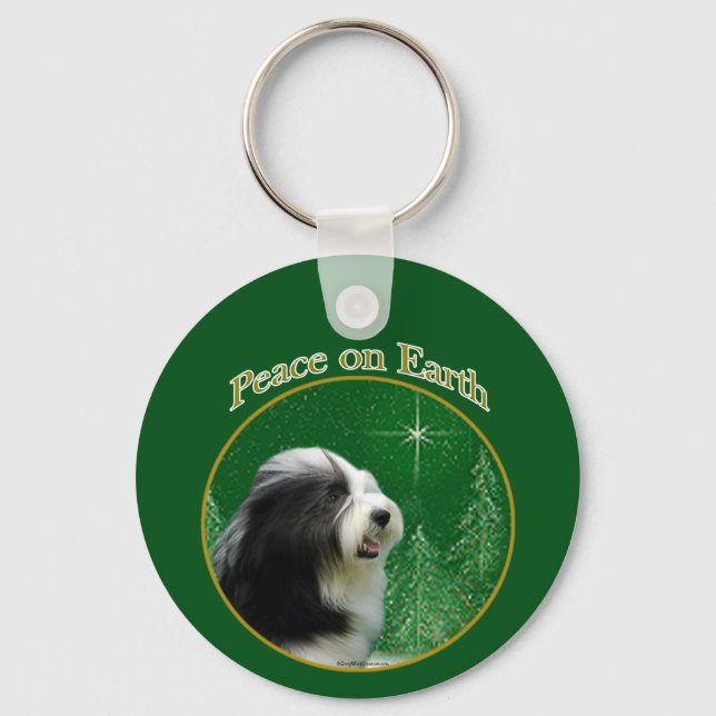 Bearded Collie Peace Key Ring (Front)