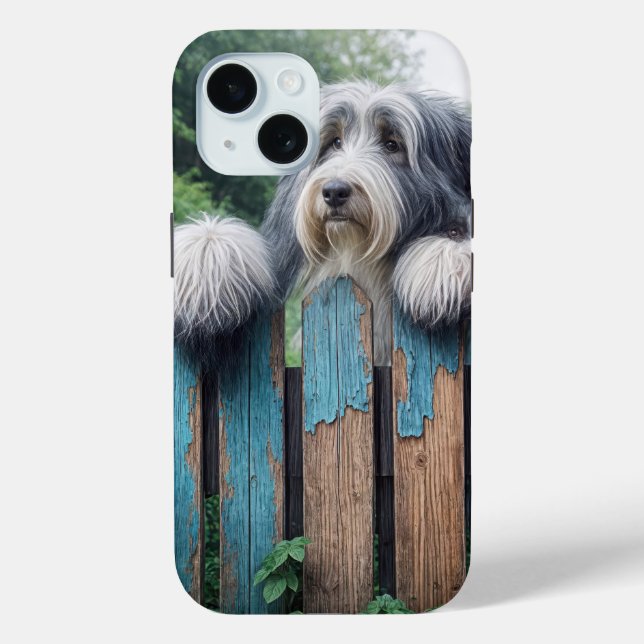 Bearded Collie Peeking Over Old Fence Case-Mate iPhone Case (Back)