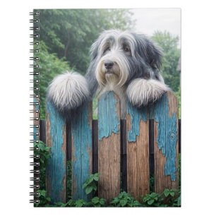 Bearded Collie Peeking Over Old Fence Notebook