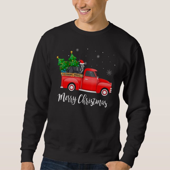 Bearded Collie Red Truck Christmas Tree Xmas Dog Sweatshirt (Front)
