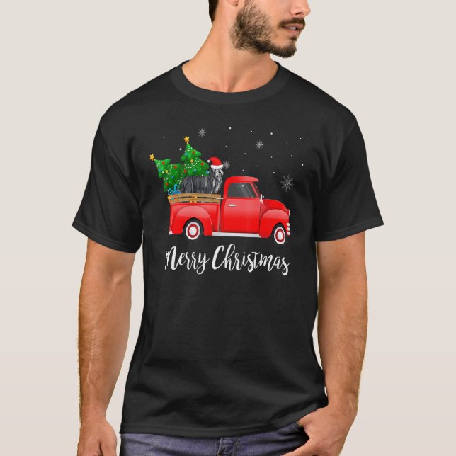 Bearded Collie Red Truck Christmas Tree Xmas Dog T-Shirt (Front)