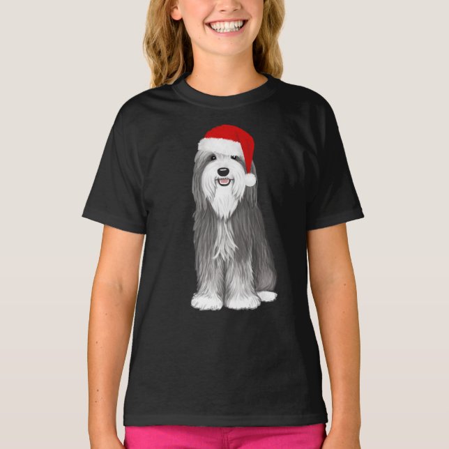 Bearded Collie Santa Dog Christmas Holiday T-Shirt (Front)