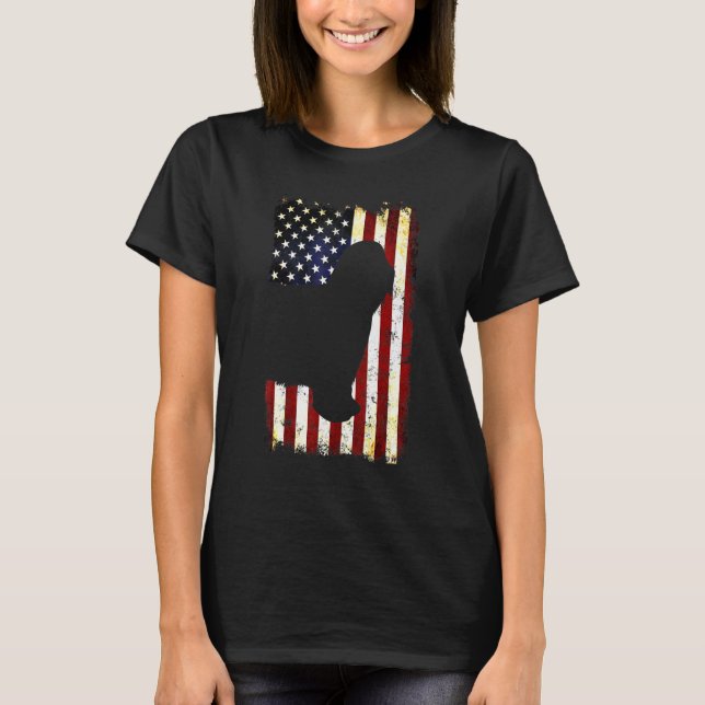Bearded Collie Silhouette American Flag 4th Of Jul T-Shirt (Front)