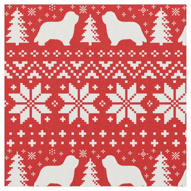 Bearded Collie Silhouettes Dogs Christmas Holiday Fabric (Close Up)