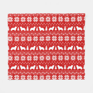 Bearded Collie Silhouettes Dogs Christmas Pattern Fleece Blanket