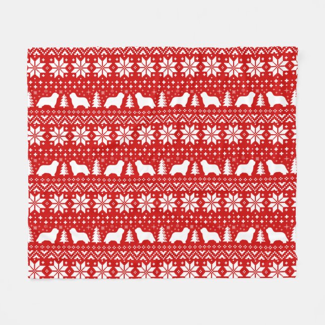 Bearded Collie Silhouettes Dogs Christmas Pattern Fleece Blanket (Front (Horizontal))