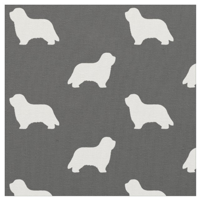 Bearded Collie Silhouettes | Dogs Patterned Fabric (Close Up)