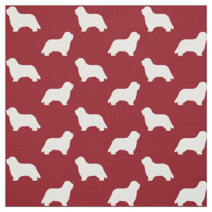 Bearded Collie Silhouettes Pattern Red Fabric