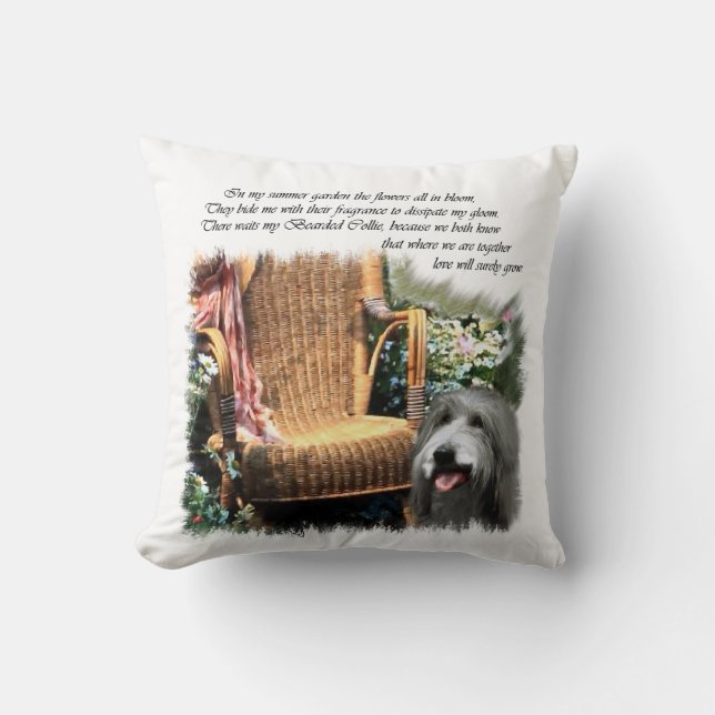 Bearded Collie Summer Garden Cushion (Front)