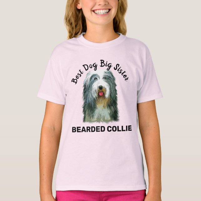 Bearded Collie watercolor best dog big sister T-Shirt (Front)