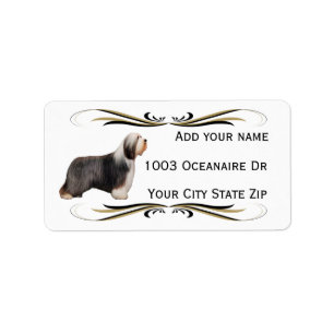 Bearded Collie with Black & Gold Swirl Label