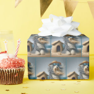 Bearded Collie With Doghouse Sandcastle Wrapping Paper