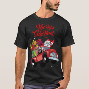 Bearded Collie With Santa Claus In Red Truck Dog T-Shirt