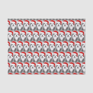 Bearded Collie with Santa Hat Christmas Patterned Tissue Paper