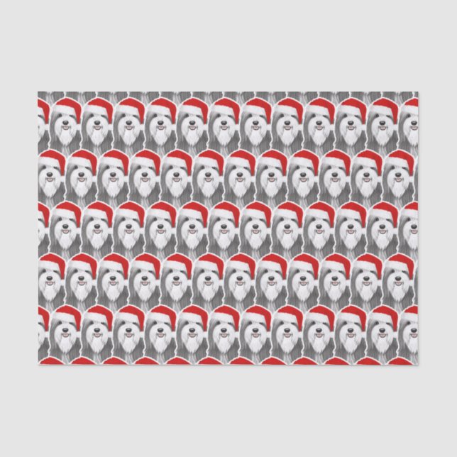 Bearded Collie with Santa Hat Christmas Patterned Tissue Paper (Front)