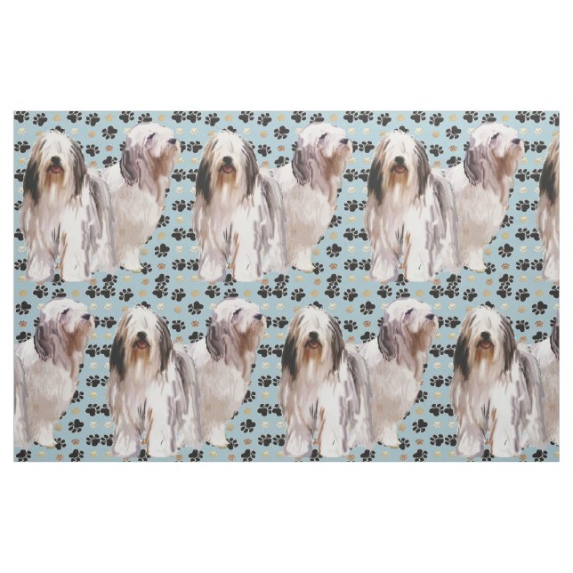 Bearded Collies and paw prints fabric (Fat Quarter)