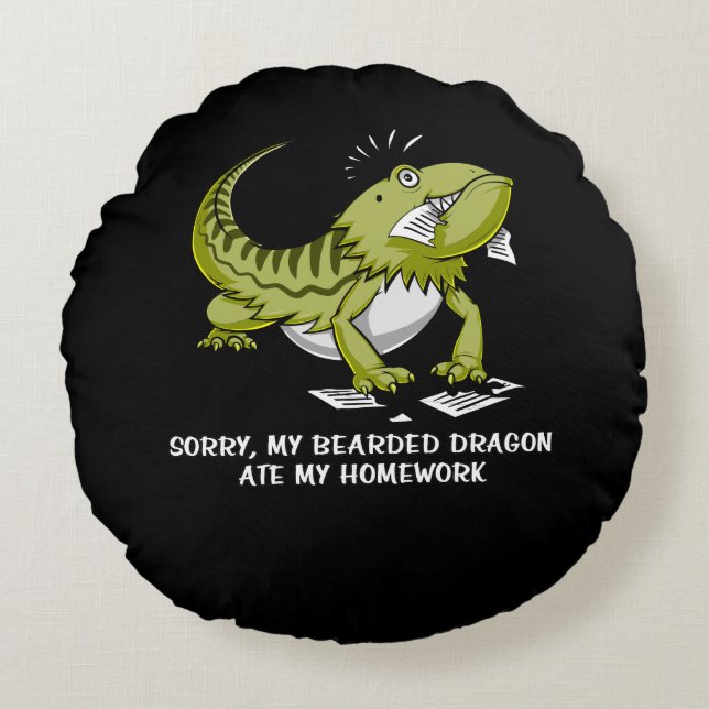 Bearded Dragon Ate My Homework Student Lizard Round Cushion (Front)