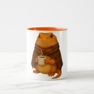 Bearded Dragon Christmas - Cosy Dragon in Blanket Two-Tone Coffee Mug