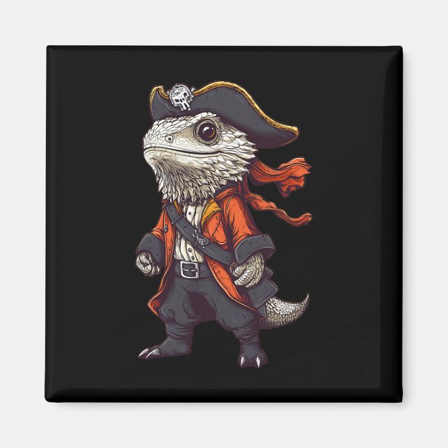 Bearded Dragon Dressed As A Pirate Funny Halloween Magnet (Front)