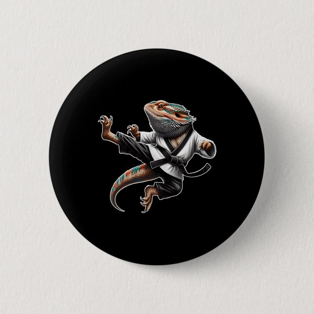 Bearded Dragon Flying Kick Pose Karate Samurai Nin 6 Cm Round Badge (Front)