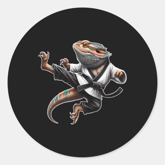 Bearded Dragon Flying Kick Pose Karate Samurai Nin Classic Round Sticker (Front)