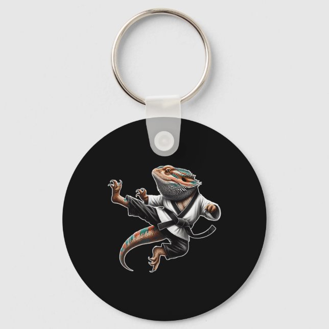 Bearded Dragon Flying Kick Pose Karate Samurai Nin Key Ring (Front)