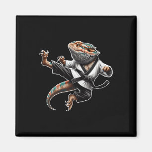 Bearded Dragon Flying Kick Pose Karate Samurai Nin Magnet