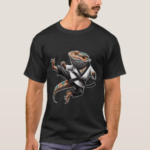 Bearded Dragon Flying Kick Pose Karate Samurai Nin T-Shirt