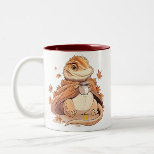 Bearded Dragon in Blanket - Cosy Autumn Coffee Two-Tone Coffee Mug