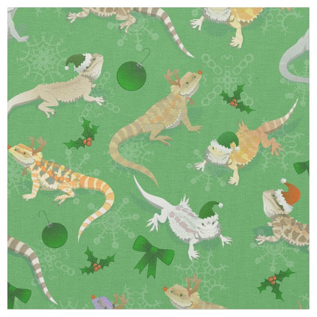 Bearded Dragon Morph Holiday Green Fabric (Close Up)
