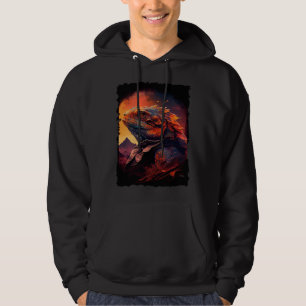 Bearded Dragon mountains sunset lizard retro 70s v Hoodie