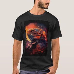 Bearded Dragon mountains sunset lizard retro 70s v T-Shirt