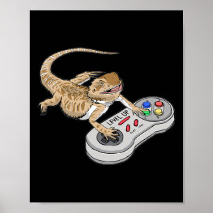 Bearded Dragon Playing Video Game Reptiles Pagona Poster