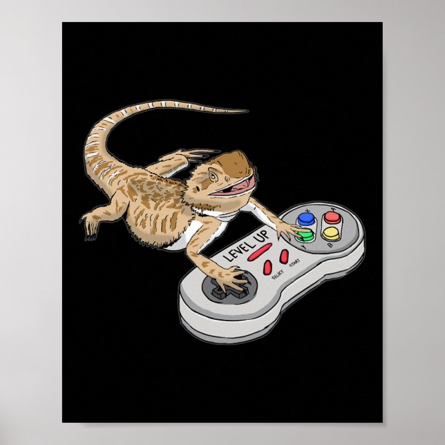 Bearded Dragon Playing Video Game Reptiles Pagona  Poster (Front)