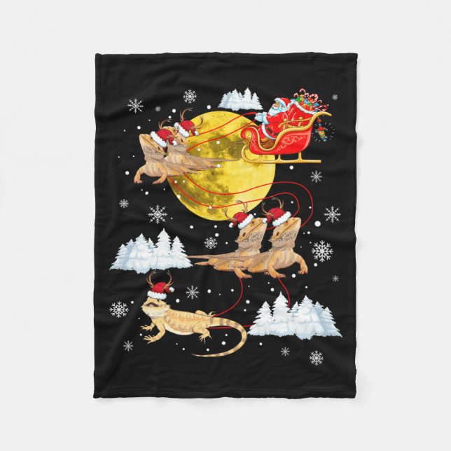 Bearded Dragon Reindeer Christmas Pajama Santa Xma Fleece Blanket (Front)