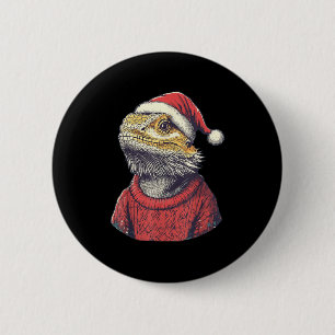 Bearded Dragon Ugly Sweater Santa Hat Christmas  6 Cm Round Badge