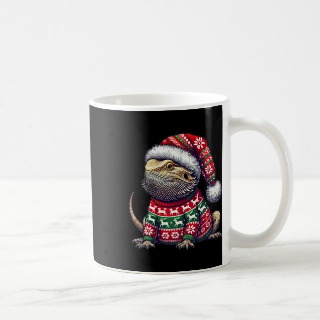 Bearded Dragon Ugly Sweater Santa Hat Christmas  Coffee Mug (Right)