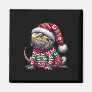 Bearded Dragon Ugly Sweater Santa Hat Christmas Magnet