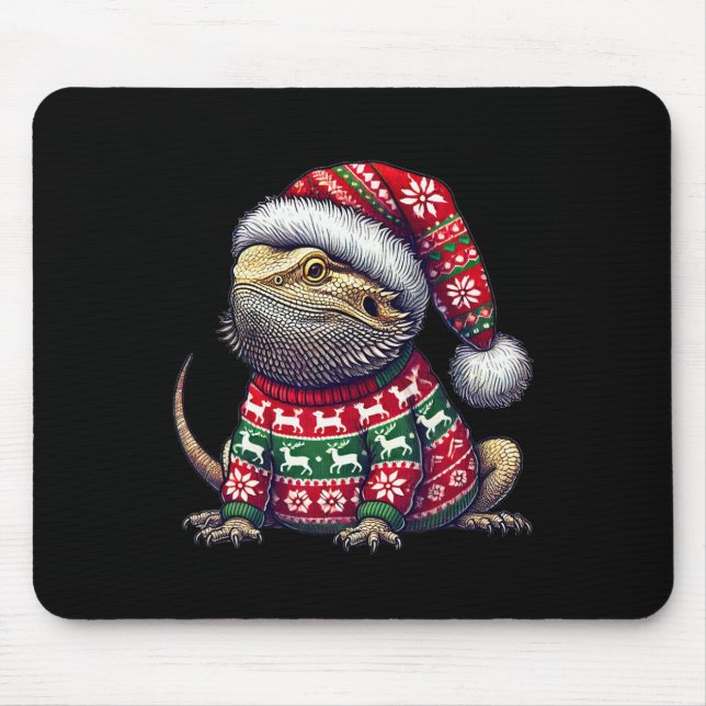 Bearded Dragon Ugly Sweater Santa Hat Christmas  Mouse Pad (Front)
