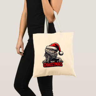 Bearded Dragon Xmas, Merry Christmas Santa Lizard Tote Bag
