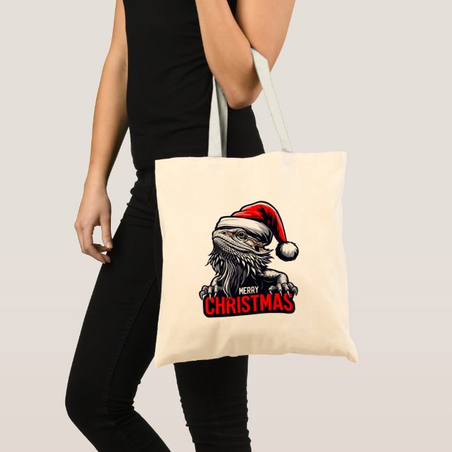 Bearded Dragon Xmas, Merry Christmas Santa Lizard Tote Bag (Front (Product))