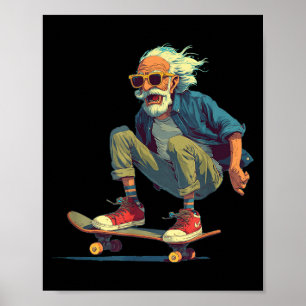 Bearded Grandpa with Skateboard Costume for Adults Poster