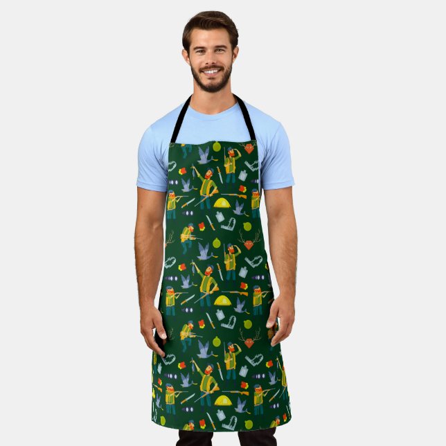 Bearded Hunter Ducks Deer Shotgun Shell Outdoors Apron (Worn)